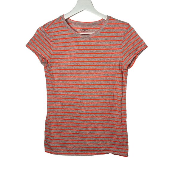 Loft XS Striped Tee Gray Orange Short Sleeve Basic Casual Top - Picture 1 of 12
